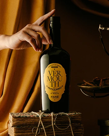 Design etichetta per Fané Vermouth di Torino dell'Antiquario